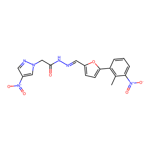 (E)-N'-((5-(2-methyl-3-nitrophenyl)furan-2-yl)methylene)-2-(4-nitro-1H-pyrazol-1-yl)acetohydrazide structure
