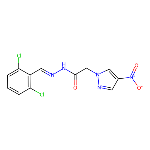 (E)-N'-(2,6-dichlorobenzylidene)-2-(4-nitro-1H-pyrazol-1-yl)acetohydrazide structure
