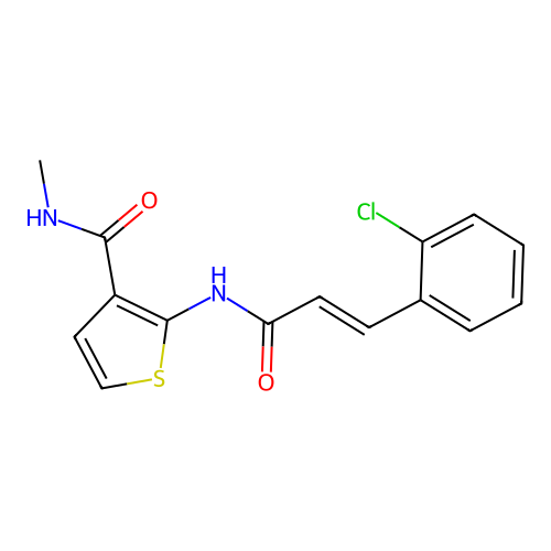 (E)-2-(3-(2-chlorophenyl)acrylamido)-N-methylthiophene-3-carboxamide structure