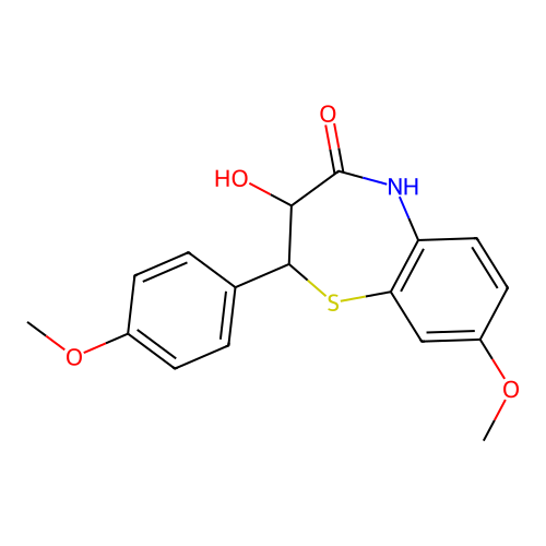 3-hydroxy-8-methoxy-2-(4-methoxyphenyl)-2,3-dihydro-1,5-benzothiazepin-4(5H)-one structure