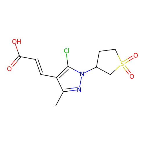 (2E)-3-[5-chloro-1-(1,1-dioxo-1lambda6-thiolan-3-yl)-3-methyl-1H-pyrazol-4-yl]prop-2-enoic acid structure