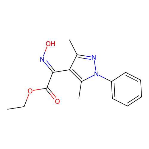 ethyl (2E)-2-(3,5-dimethyl-1-phenylpyrazol-4-yl)-2-hydroxyiminoacetate structure