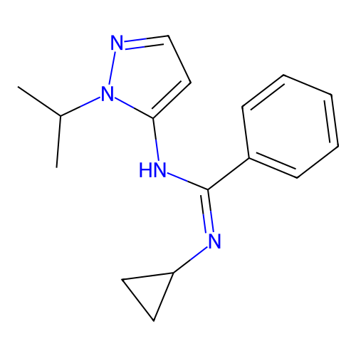 N-cyclopropyl-N'-[1-(propan-2-yl)-1H-pyrazol-5-yl]benzenecarboximidamide structure