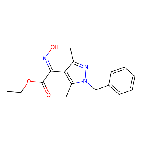 ethyl (2E)-2-(1-benzyl-3,5-dimethylpyrazol-4-yl)-2-hydroxyiminoacetate structure