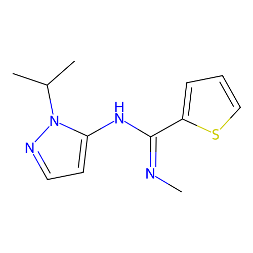 N-methyl-N'-[1-(propan-2-yl)-1H-pyrazol-5-yl]thiophene-2-carboximidamide structure
