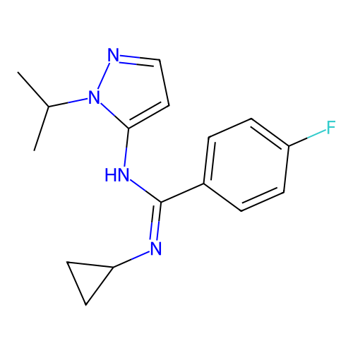 N-cyclopropyl-4-fluoro-N'-[1-(propan-2-yl)-1H-pyrazol-5-yl]benzene-1-carboximidamide structure