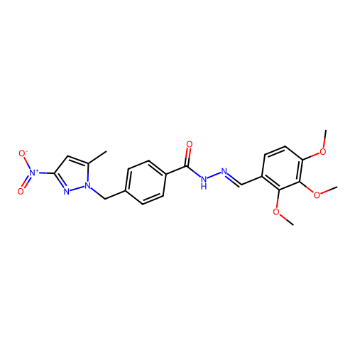 (E)-4-((5-methyl-3-nitro-1H-pyrazol-1-yl)methyl)-N'-(2,3,4-trimethoxybenzylidene)benzohydrazide structure