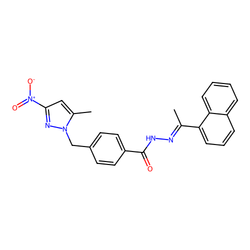 4-[(5-methyl-3-nitro-pyrazol-1-yl)methyl]-N-(1-naphthalen-1-ylethylideneamino)benzamide structure