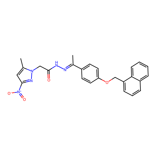 (E)-2-(5-methyl-3-nitro-1H-pyrazol-1-yl)-N'-(1-(4-(naphthalen-1-ylmethoxy)phenyl)ethylidene)acetohydrazide structure