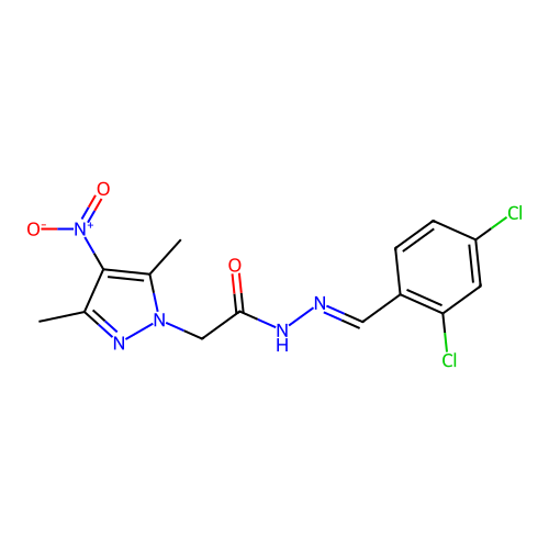 (E)-N'-(2,4-dichlorobenzylidene)-2-(3,5-dimethyl-4-nitro-1H-pyrazol-1-yl)acetohydrazide structure