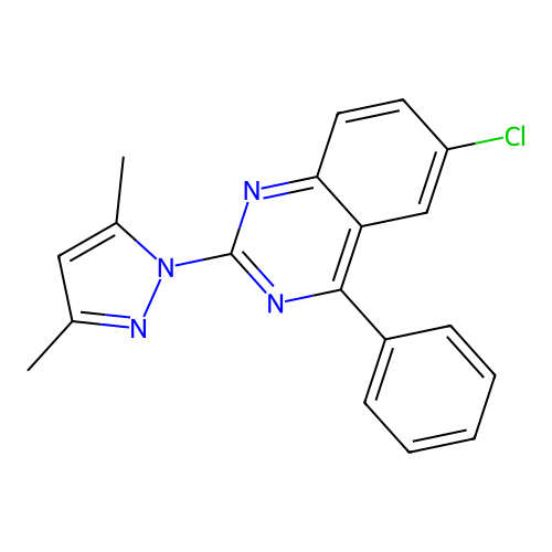 6-chloro-2-(3,5-dimethyl-1H-pyrazol-1-yl)-4-phenylquinazoline structure