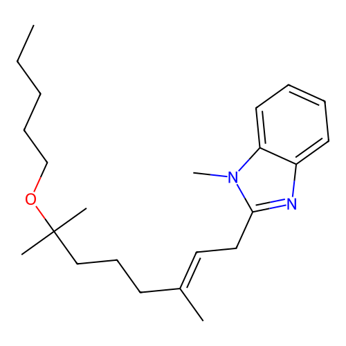 2-((E)-3,7-dimethyl-7-pentoxyoct-2-enyl)-1-methylbenzimidazole structure