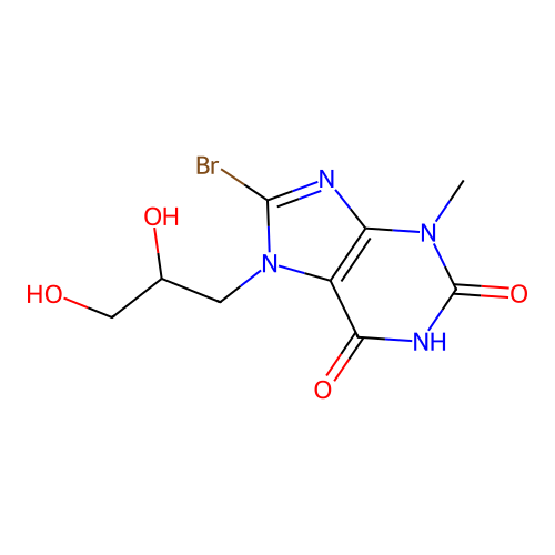 8-bromo-7-(2,3-dihydroxypropyl)-3-methyl-3,7-dihydro-1H-purine-2,6-dione structure