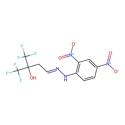 Butyraldehyde, 3-hydroxy-4,4,4-trifluoromethyl-, 2,4-dinitrophenylhydrazone structure