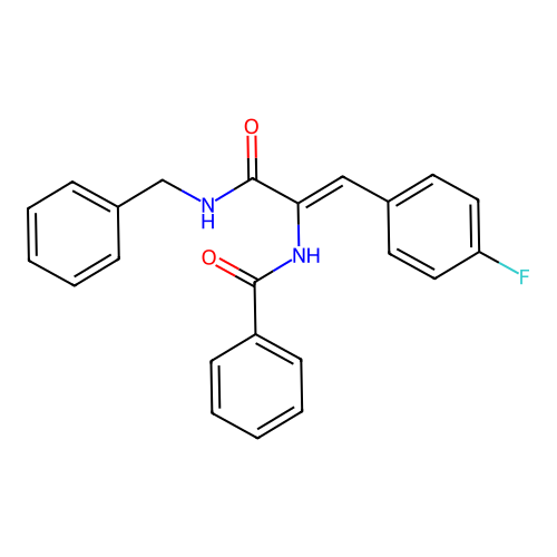 N-[(1Z)-3-(benzylamino)-1-(4-fluorophenyl)-3-oxoprop-1-en-2-yl]benzamide structure