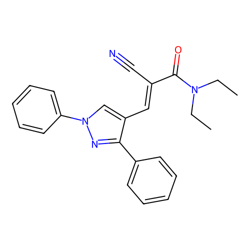 2-cyano-3-(1,3-diphenyl-1H-pyrazol-4-yl)-N,N-diethylprop-2-enamide structure