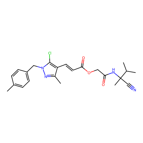 [(1-cyano-1,2-dimethylpropyl)carbamoyl]methyl 3-{5-chloro-3-methyl-1-[(4-methylphenyl)methyl]-1H-pyrazol-4-yl}prop-2-enoate structure