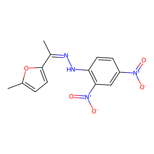 N-[1-(5-methylfuran-2-yl)ethylideneamino]-2,4-dinitroaniline structure