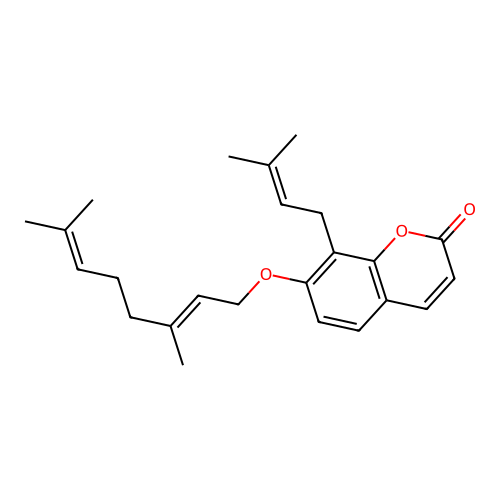 7-((2E)-3,7-Dimethylocta-2,6-dienoxy)-8-(3-methylbut-2-enyl)chromen-2-one structure