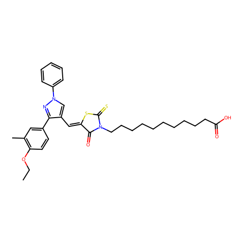 (Z)-11-(5-((3-(4-ethoxy-3-methylphenyl)-1-phenyl-1H-pyrazol-4-yl)methylene)-4-oxo-2-thioxothiazolidin-3-yl)undecanoic acid structure