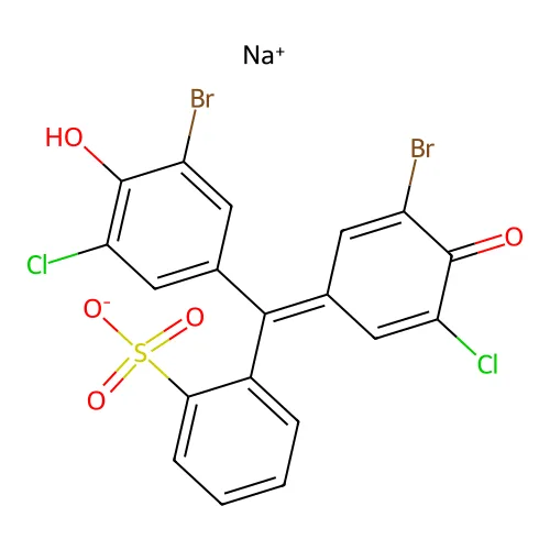 钠 2-[(E)-(3-溴-5-氯-4-羟基苯基)-(3-溴-5-氯-4-氧代环己-2,5-二烯-1-亚基)甲基]苯磺酸盐 structure