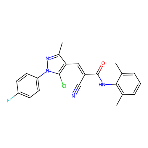 (E)-3-[5-chloro-1-(4-fluorophenyl)-3-methylpyrazol-4-yl]-2-cyano-N-(2,6-dimethylphenyl)prop-2-enamide structure