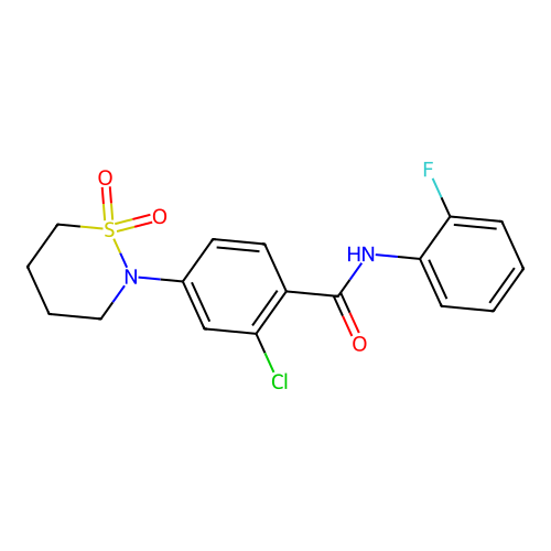 2-chloro-4-(1,1-dioxido-1,2-thiazinan-2-yl)-N-(2-fluorophenyl)benzamide structure