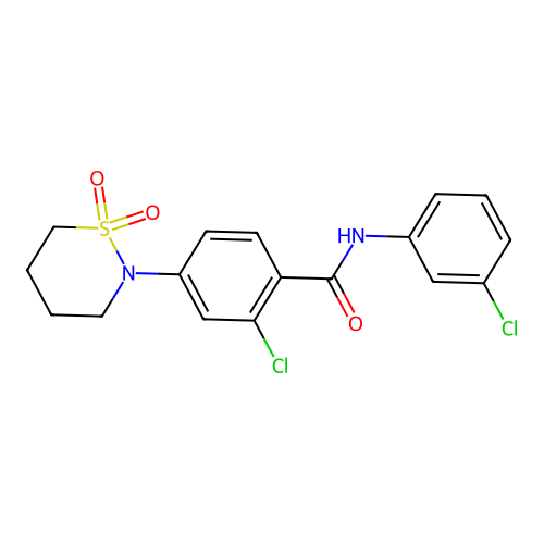 2-chloro-N-(3-chlorophenyl)-4-(1,1-dioxido-1,2-thiazinan-2-yl)benzamide structure