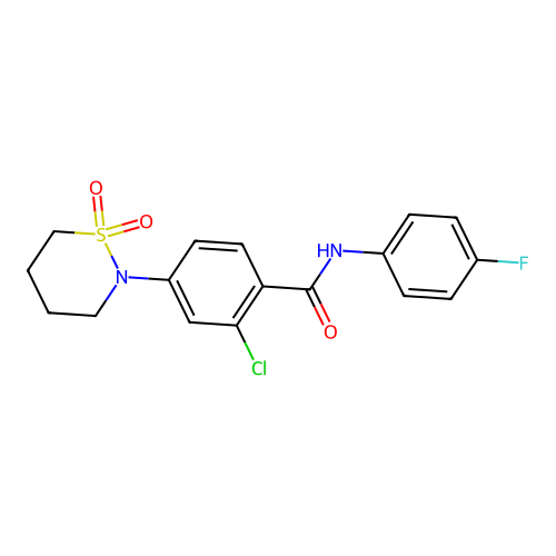 2-chloro-4-(1,1-dioxido-1,2-thiazinan-2-yl)-N-(4-fluorophenyl)benzamide structure