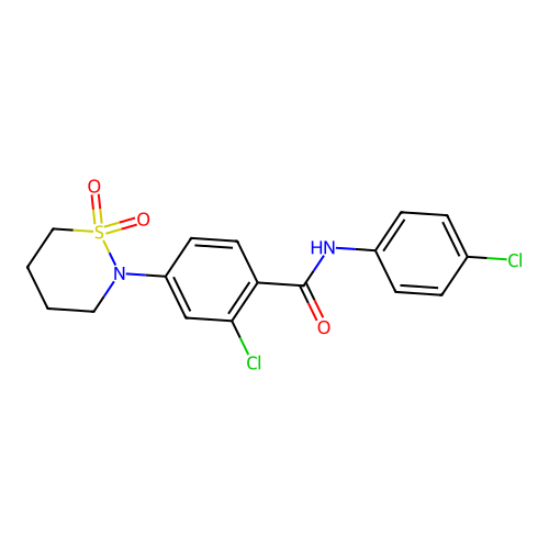 2-chloro-N-(4-chlorophenyl)-4-(1,1-dioxido-1,2-thiazinan-2-yl)benzamide structure