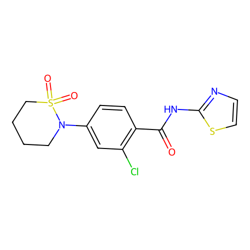 2-chloro-4-(1,1-dioxido-1,2-thiazinan-2-yl)-N-(1,3-thiazol-2-yl)benzamide structure