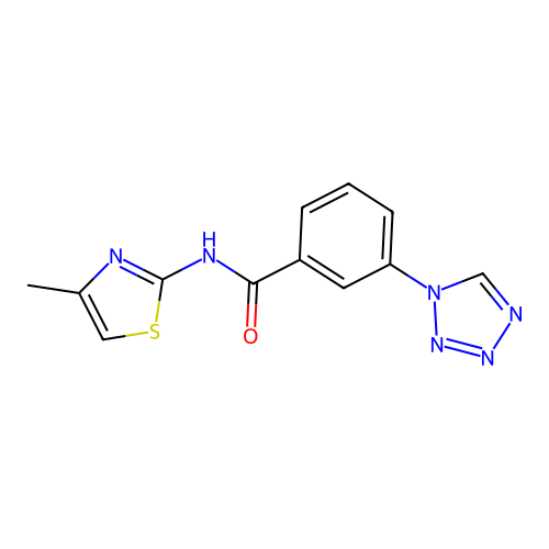 N-[(2Z)-4-methyl-1,3-thiazol-2(3H)-ylidene]-3-(1H-tetrazol-1-yl)benzamide structure