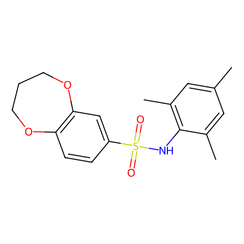 N-(2,4,6-trimethylphenyl)-3,4-dihydro-2H-1,5-benzodioxepine-7-sulfonamide structure