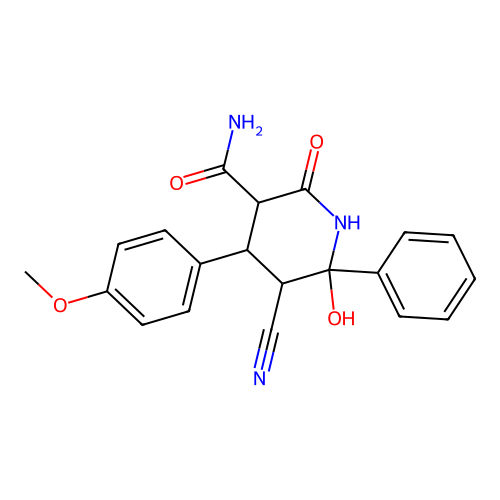 5-Cyano-6-hydroxy-4-(4-methoxyphenyl)-2-oxo-6-phenyl-3-piperidinecarboxamide structure