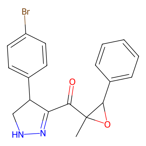 (4-(4-bromophenyl)-4,5-dihydro-1H-pyrazol-3-yl)(2-methyl-3-phenyloxiran-2-yl)methanone structure
