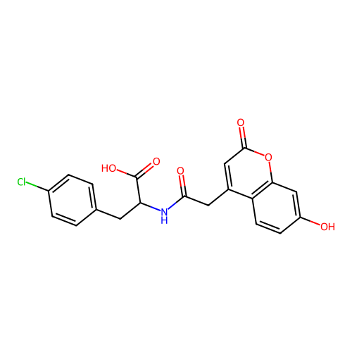 3-(4-chlorophenyl)-2-(2-(7-hydroxy-2-oxo-2H-chromen-4-yl)acetamido)propanoic acid structure