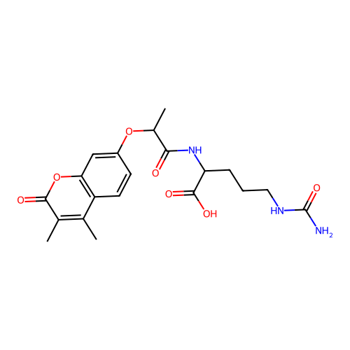 2-(2-((3,4-dimethyl-2-oxo-2H-chromen-7-yl)oxy)propanamido)-5-ureidopentanoic acid structure