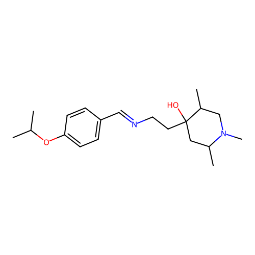 (E)-4-(2-((4-isopropoxybenzylidene)amino)ethyl)-1,2,5-trimethylpiperidin-4-ol structure