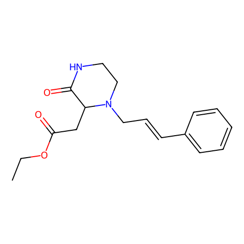 (E)-ethyl 2-(1-cinnamyl-3-oxopiperazin-2-yl)acetate structure