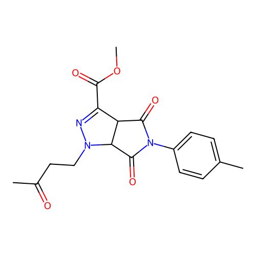 methyl 4,6-dioxo-1-(3-oxobutyl)-5-(p-tolyl)-1,3a,4,5,6,6a-hexahydropyrrolo[3,4-c]pyrazole-3-carboxylate structure