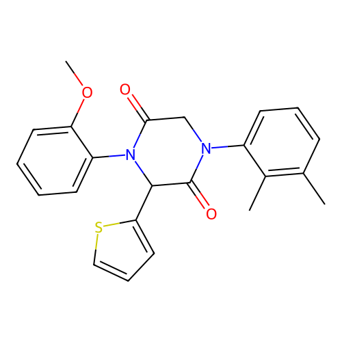 1-(2,3-Dimethylphenyl)-4-(2-methoxyphenyl)-3-(thiophen-2-yl)piperazine-2,5-dione structure