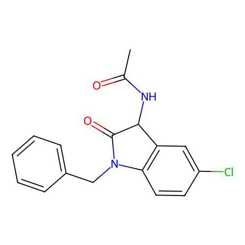 N-(1-benzyl-5-chloro-2-oxo-2,3-dihydro-1H-indol-3-yl)acetamide structure