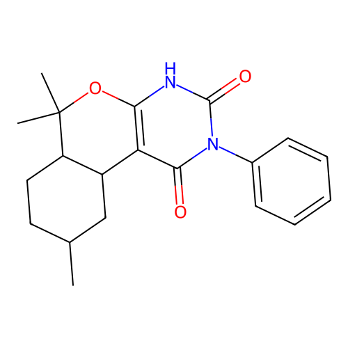 6,6,9-trimethyl-2-phenyl-4,6,6a,7,8,9,10,10a-octahydro-1H-isochromeno[3,4-d]pyrimidine-1,3(2H)-dione structure