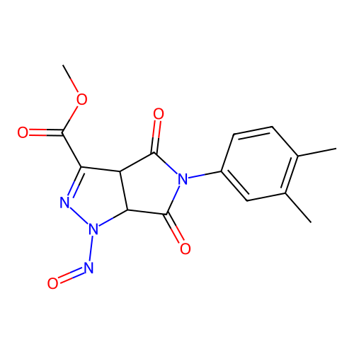 methyl 5-(3,4-dimethylphenyl)-1-nitroso-4,6-dioxo-1,3a,4,5,6,6a-hexahydropyrrolo[3,4-c]pyrazole-3-carboxylate structure