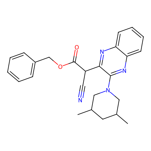 Benzyl cyano[3-(3,5-dimethylpiperidin-1-yl)quinoxalin-2-yl]acetate structure