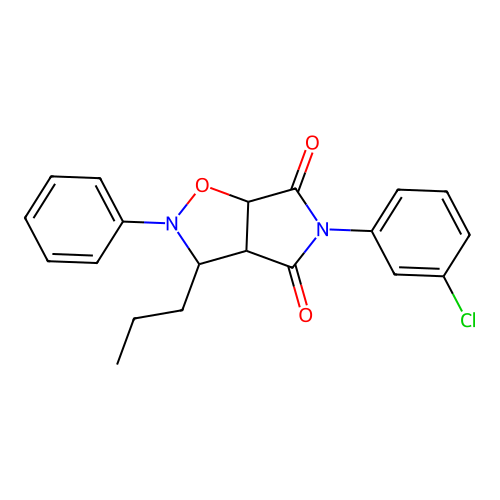 5-(3-chlorophenyl)-2-phenyl-3-propyldihydro-2H-pyrrolo[3,4-d]isoxazole-4,6(5H,6aH)-dione structure