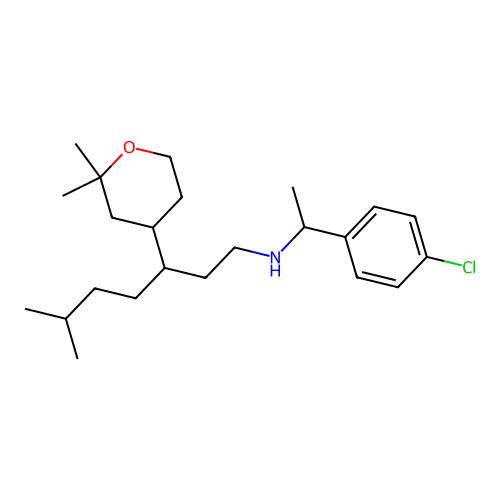 N-[1-(4-chlorophenyl)ethyl]-3-(2,2-dimethyloxan-4-yl)-6-methyl-heptan-1-amine structure