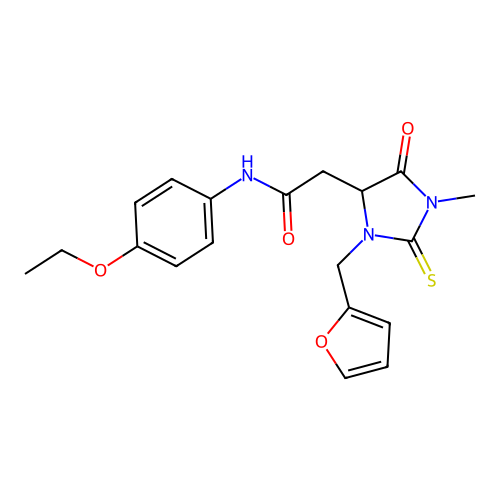 N-(4-ethoxyphenyl)-2-[3-(furan-2-ylmethyl)-1-methyl-5-oxo-2-thioxoimidazolidin-4-yl]acetamide structure