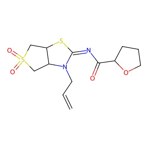 (Z)-N-(3-allyl-5,5-dioxidotetrahydrothieno[3,4-d]thiazol-2(3H)-ylidene)tetrahydrofuran-2-carboxamide structure
