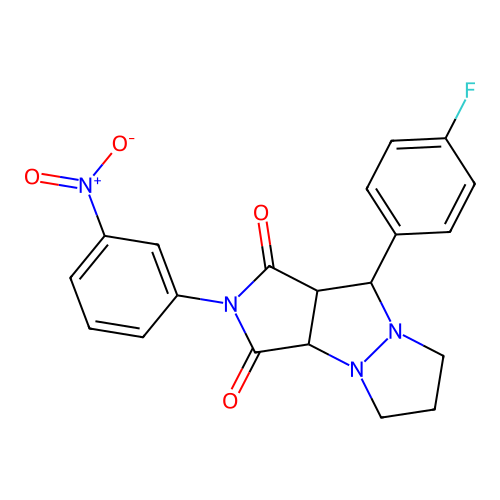 9-(4-fluorophenyl)-2-(3-nitrophenyl)hexahydro-1H-pyrazolo[1,2-a]pyrrolo[3,4-c]pyrazole-1,3(2H)-dione structure